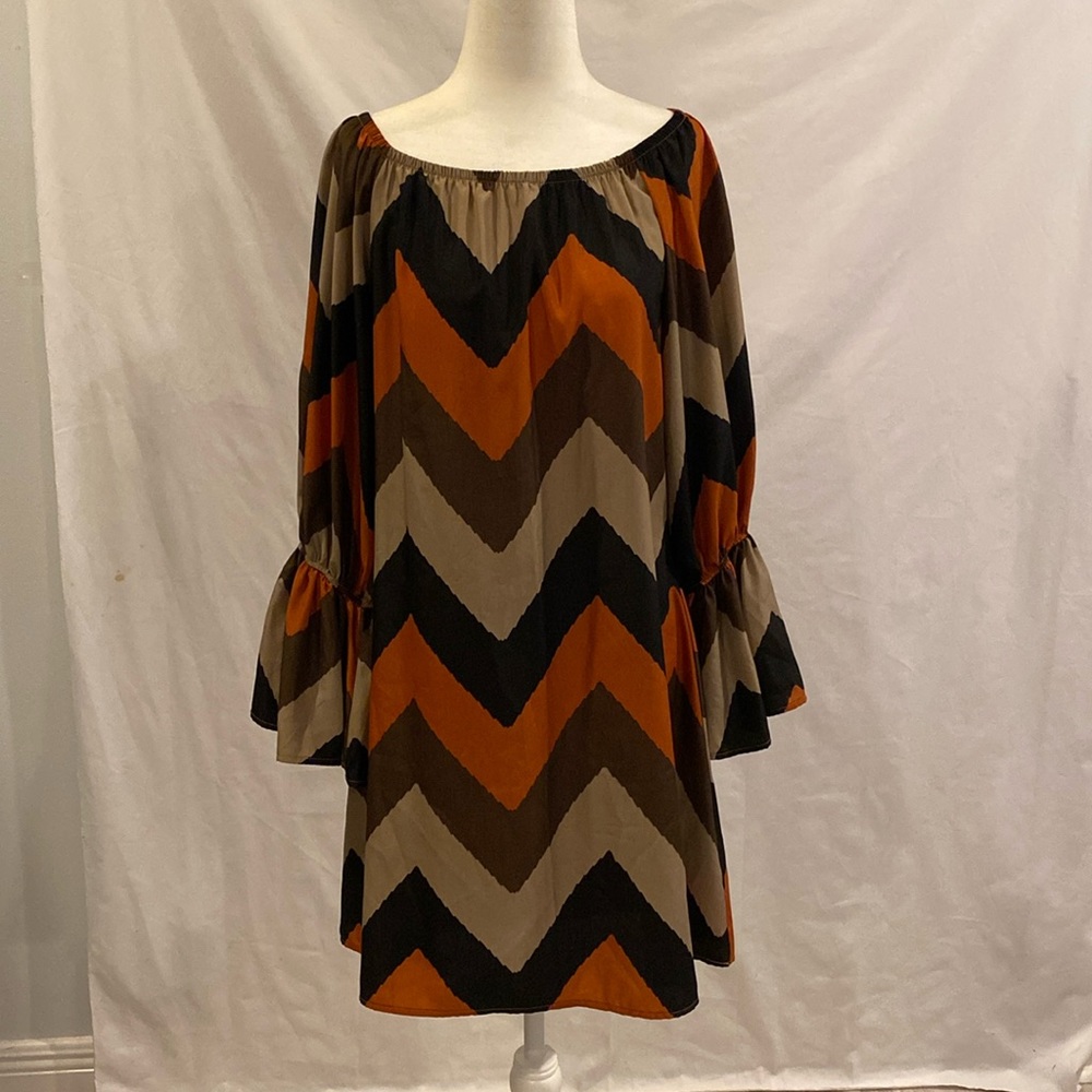 *4 for $20* Silky soft off-the-shoulder chevron tunic or dress earth tones